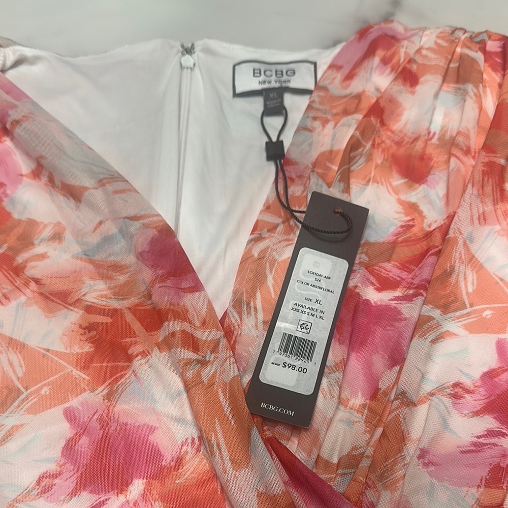 BCBG Vibrant Pink and Orange Mini Dress - Picture 2 of 15